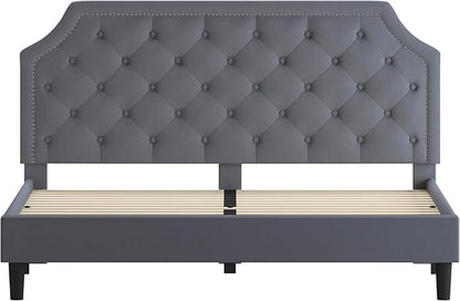 Flash Furniture Brighton King Size Tufted Upholstered Platform Bed in Light Gray Fabric