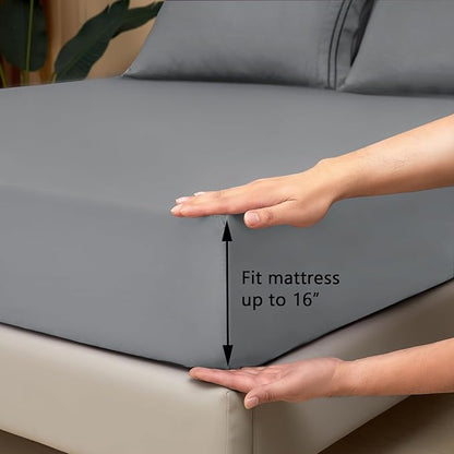 Mejoroom Full Size Sheets - 1800TC Luxury Full Sheets with 16 Inch Deep Pocket - Premium Bedding Collection - Soft, Breathable, Wrinkle, Fade & Stain Resistant - 4 Piece (Full, Gray)