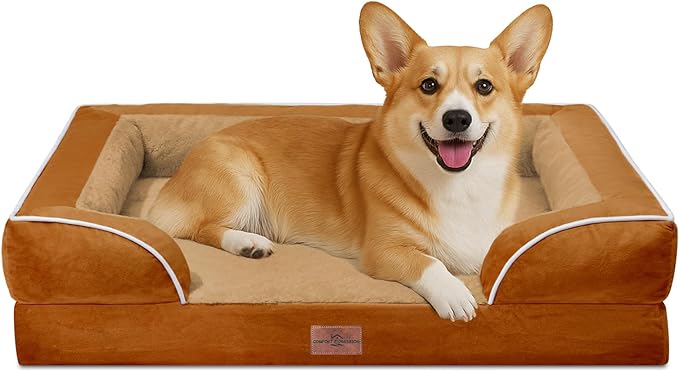 Comfort Expression Medium Dog Beds Waterproof Orthopedic Foam Dog Sofa Beds for Medium Large Dogs Comfy Pet Bed with Washable Removable Cover & Non-Slip Bottom(Medium,Caramel)-Mewly Pet