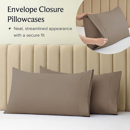 LuxClub 4 PC King Sheet Set, Deep Pockets Wrinkle Free Cooling Bed Sheets Hotel Bedding for Women, Men, Kids & Teens, Includes 1 Fitted Sheet, 1 Flat Sheet and 2 Pillowcases - Silky Soft Dark Khaki