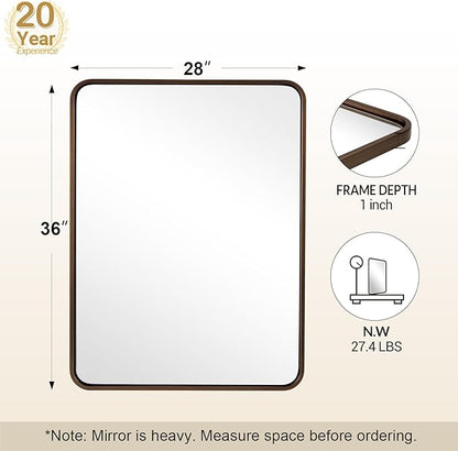 ANDY STAR 28x36 INCH Bronze Bathroom Mirror, Rounded Rectangle Oil Rubbed Bronze Mirrors for Bathroom,Tube Metal Framed, 1’’ Deep Wall Mounted Vertically/Horizontal