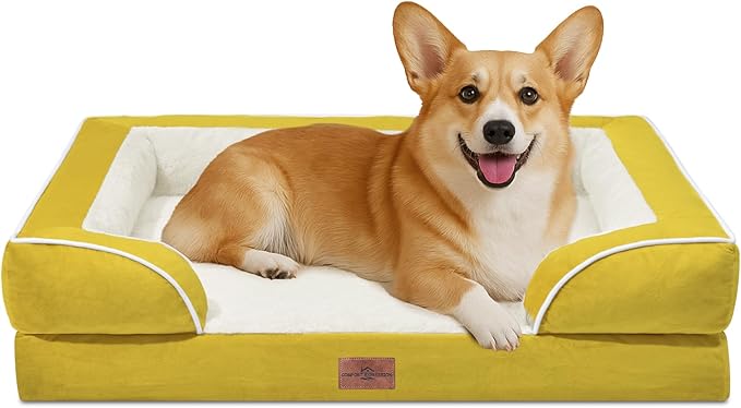 Comfort Expression Medium Dog Beds Waterproof Orthopedic Foam Dog Sofa Beds for Medium Large Dogs Comfy Pet Bed with Washable Removable Cover & Non-Slip Bottom(Medium,Spicy Mustard)-Mewly Pet