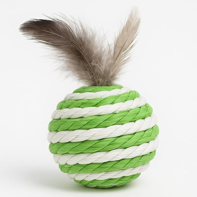 Ball for cat with Feathers - Balls for Cats– Natural Toy for Indoor Cats – Eco-Friendly, Durable, Interactive Play Balls for Kittens – Pet-Safe Chew & Scratch Toys (Green)-Mewly Pet