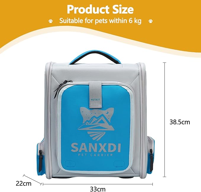 Expandable Pet Backpack, Cat Backpack with Breathable Mesh, Collapsible Soft Cat Travel Bag for Outdoor Hiking, Large Space Dog Backpack(Blue)-Mewly Pet