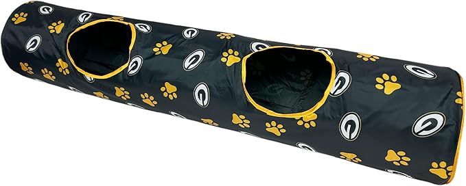 NFL Green Bay Packers Cat Tunnel Tube Toy with Plush Football Catnip and Feathers Collapsible Tunnel for Cats to Play, Peek and Hide, Sporty & Fun Cat Tunnel Toy with Team Logo All-Over Design!-Mewly Pet