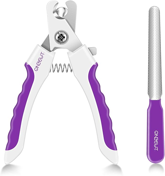 OneCut 6" Dog Nail Clippers for Small, Medium and Large Breed Professional Pet Nail Trimmers -Suitable for Cats, Rabbits and Guinea Pigs with Safety Guard to Avoid Over Cutting (Purple)-Mewly Pet