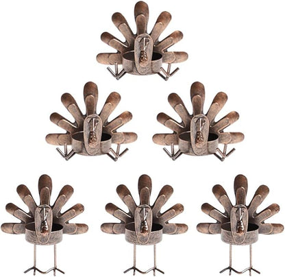 MorTime Turkey Candle Holder Set, Bronze Finished Metal Candleholders, Turkey Tealight Holders for Table Christmas Home Decoration, 6 Pack