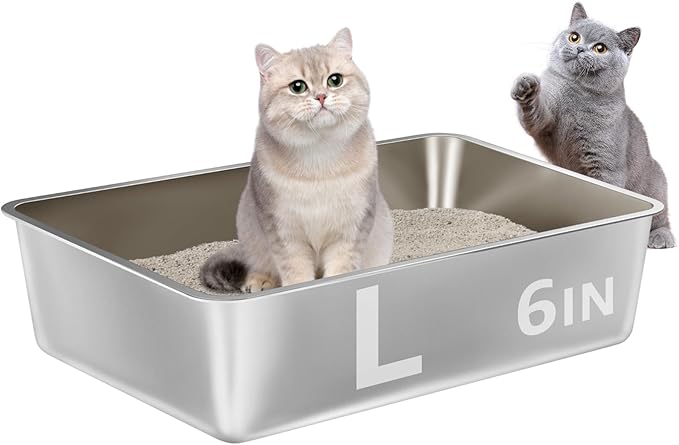 Stainless Steel Litter Box -Metal Litter Box for Big Cats,Large Stainless Steel Cat Box Easy to Clean, Cat LitterBox Pet Toilet-High Sided for Kitten,Kitty,Rabbits,Non Stick, No Smell-Mewly Pet