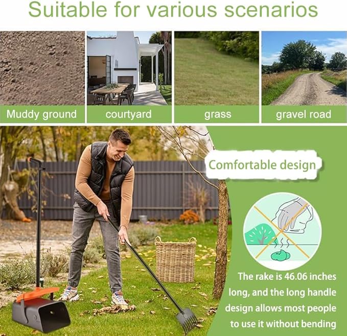 Dog Pooper Scooper with Rotating Bucket & Rake – 46” Adjustable Long Handle Includes 85 Waste Bags – Heavy Duty Poop Scooper for Large Medium & Small Dogs – Yard Lawn Gravel & Dirt Cleanup-Mewly Pet