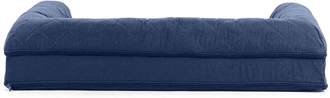 Furhaven Orthopedic Dog Bed for Medium/Small Dogs w/ Removable Bolsters & Washable Cover, For Dogs Up to 35 lbs - Quilted Sofa - Navy (Blue), Medium-Mewly Pet