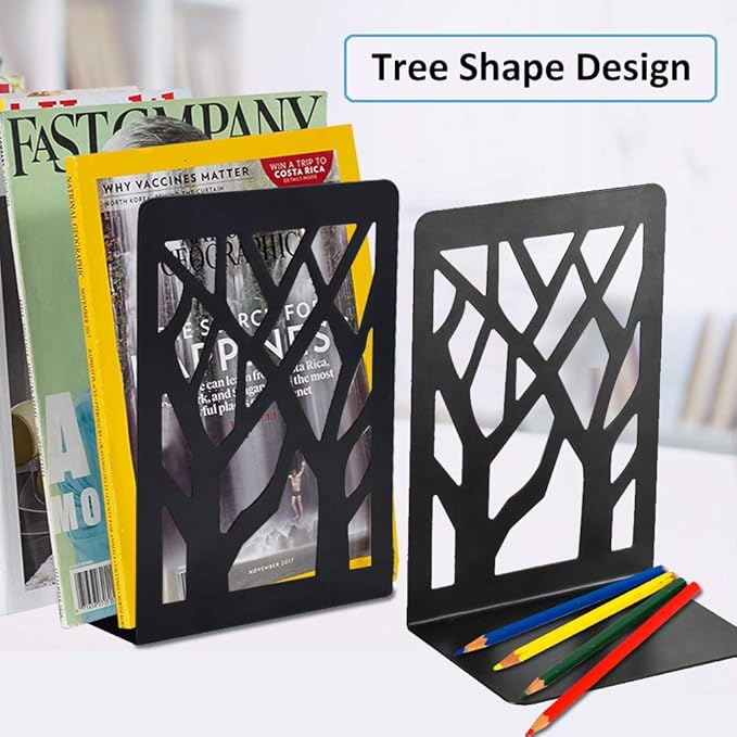 INNÔPLUS Heavy-Duty Metal Bookends – Black, 1 Pair (Anti-Slip, Anti-Rust)