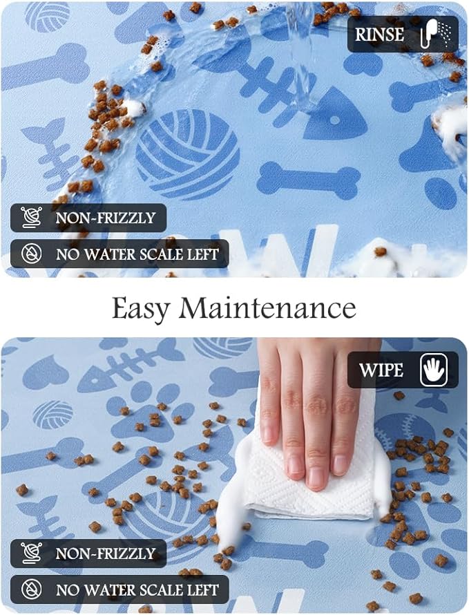 Pet Feeding Mat-Absorbent Dog Mat for Food and Water Bowl-No Stains Quick Dry Water Dispenser Mat-Dog Accessories Pet Supplies-Bowl for Messy Drinkers（Bone,16"x24"-Mewly Pet