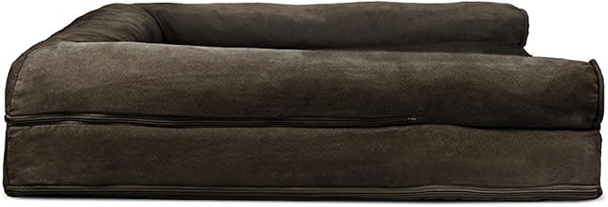 Furhaven Cooling Gel Dog Bed for Large Dogs w/ Removable Bolsters & Washable Cover, For Dogs Up to 95 lbs - Plush & Suede Sofa - Espresso, Jumbo/XL-Mewly Pet