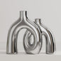 Hug Donut Decorative Vase Set - Silver Vase, Modern Nordic Boho Style Vases Home Decor, Matte Ceramic Decorations for Living Room Shelf, Bookshelf Mantle Entryway Table or Console Décor (Silver)