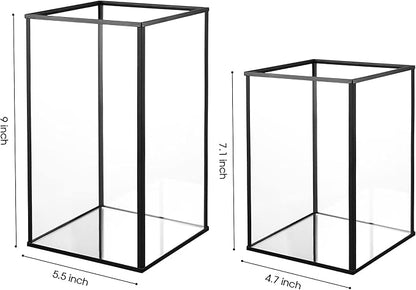 Phosphor Hurricane Camdle Holder Set of 2 Pieces, Black Glass Candle Holder for Wedding, Party, Holiday.