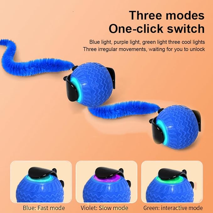 Interactive Cat Ball Cat Toys with 3 Model Smart Pet Toy Balls Rolling Ball with Tail for Bored Indoor Cats (Blue)-Mewly Pet