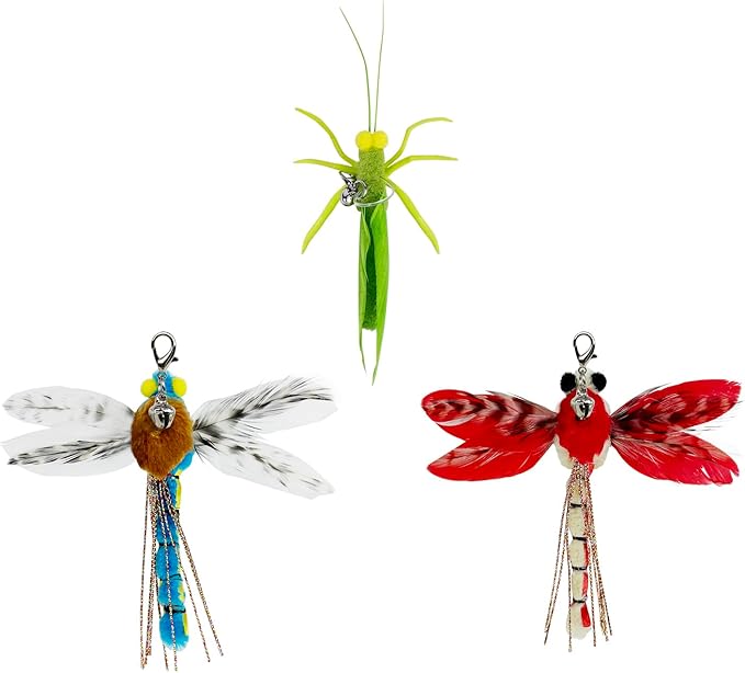 TTcat Cat Feather Wand Toys,Retractable Wand Toy with 3 Simulation Insects Refills, Transparent Carbon Wire,Interactive Cat Toy Kitten Toy for Indoor Cats to Play Chase Exercis-Mewly Pet