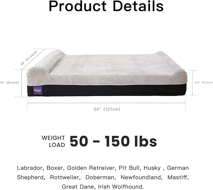 Laifug Orthopedic Memory Foam Extra Large Dog Bed Pillow(50"x36"x10", Slate Grey) Durable Water Proof Liner & Removable Washable Cover & Smart Design-Mewly Pet