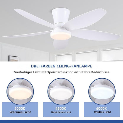 42" Ceiling Fans with Lights-Low Profile Ceiling Fan with Light and Remote/APP Control,Flush Mount,DC Reversible,LED Dimmable Modern Ceiling Fans for Bedroom,Indoor/Outdoor Patio Use(White)