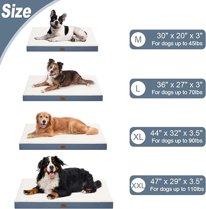 Outdoor Dog Beds for Extra Large Dogs, XL Pet Bed for Large Sized Dog, Egg Crate Foam Pet Bed with Removable Washable Oxford Cooling Cover, Blue White-Mewly Pet