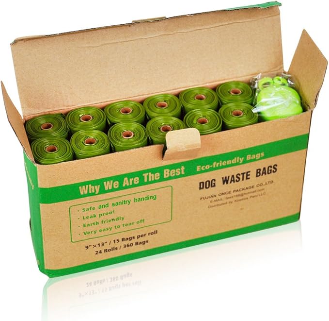 ECO-CLEAN Dog Poop Bags, 24 Rolls/360 Bags with Dispenser, Dog Waste Bags, Unscented, Leak-Proof, Easy Tear-Off-Mewly Pet