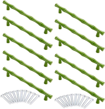 10pcs Cabinet Handles Hole Centers 5",Bamboo Shape Kitchen Cupboard Dresser Closet Drawer Door Pulls Green
