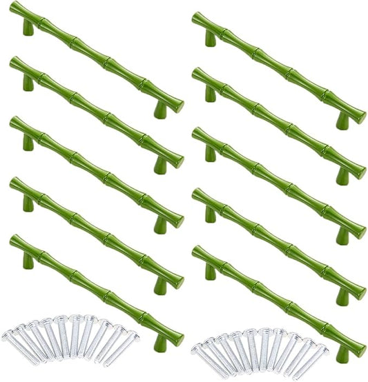 10pcs Cabinet Handles Hole Centers 5",Bamboo Shape Kitchen Cupboard Dresser Closet Drawer Door Pulls Green