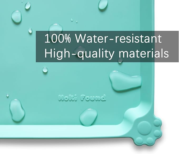 Hoki Found Large Silicone Non Slip Pet Food Mats - Tray for Dogs and Cats - Waterproof Feeding Mats - Cool Mint-Mewly Pet