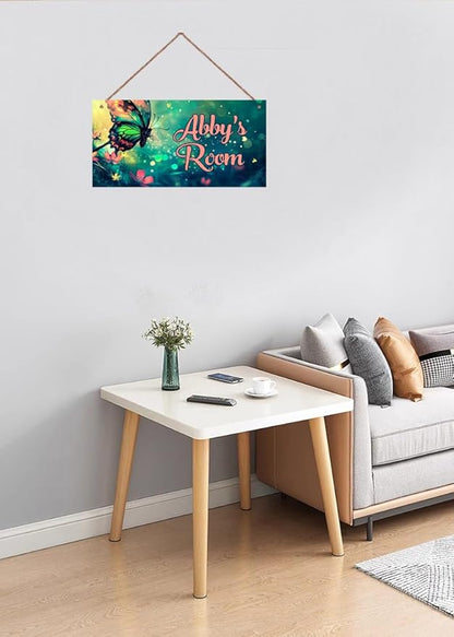 Personalized Butterfly Sign Flowers Painting Art Décor For Kids Room Custom Name Door Wall Decor, Floral Nursery Art Plate For Boys Room Girls Bedroom