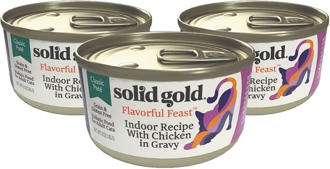Solid Gold Wet Food Pate Flavorful Feast - 3 Count Sample Pack - Canned Cat Food Made with Real Chicken - Grain Free for Sensitive Stomach & Healthy Living-Mewly Pet