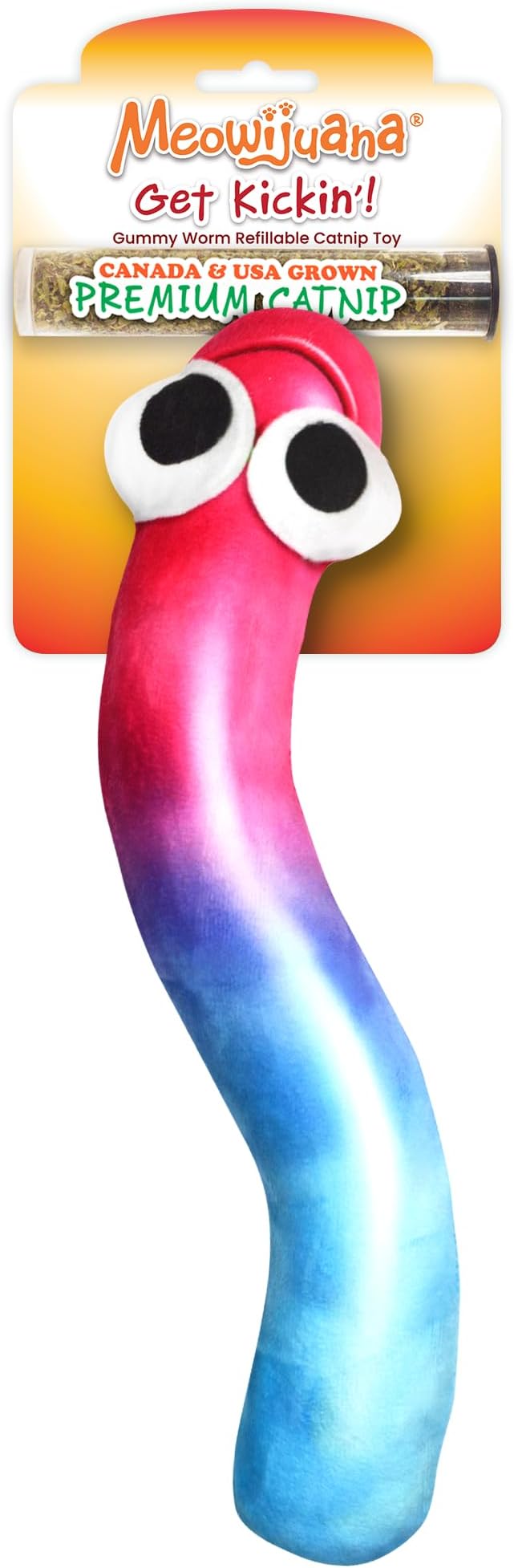 Meowijuana Kicker Toy for Cats | Get Kickin' Gummy Worm | Refillable Kicker Catnip Toy | Promotes Play and Cat Health | Includes Potent Hand Harvested Catnip Grown in North America-Mewly Pet