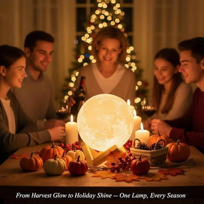 Mydethun Large Moon Lamp - 7.1" Large Thanksgiving & Christmas Table Décor, Gifts for Women and Mom, Touch-Dimmable Lamp with Wooden Base – Rechargeable Dual Color Night Light for Bedroom, Home