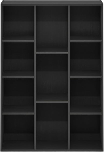 Furinno LUDER Book Shelf, 11-Cube Bookshelf, Reversible Bookcase, 9.4" x 29.1" x 41.7", for Living Room, Bedroom, Home Office, Blackwood