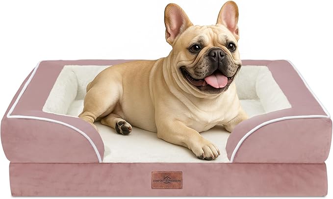 Comfort Expression Small Dog Beds Waterproof Orthopedic Foam Dog Sofa Beds for Medium Dogs Comfy Pet Bed with Washable Removable Cover & Non-Slip Bottom(Small,Pink)-Mewly Pet