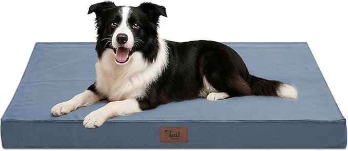 Outdoor Dog Bed for Medium Dogs, Waterproof Dog Crate Bed for Puppy Beds, Orthopedic Egg Crate Foam Pet Bed with Washable and Removable Oxford Cover, Blue-Mewly Pet