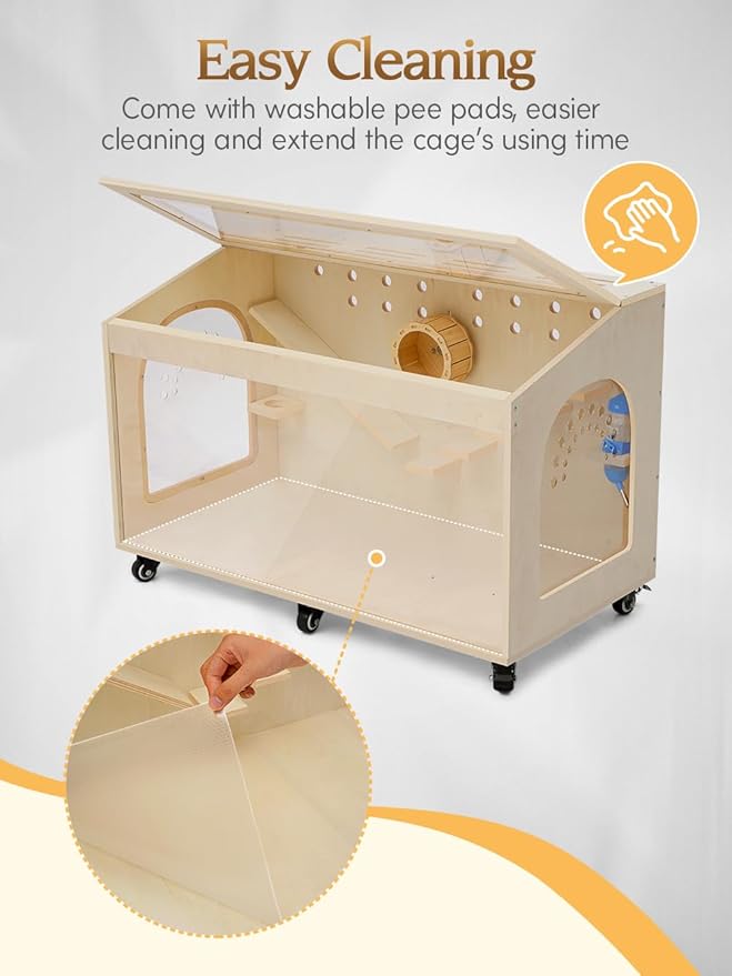 Hamster Cage Large 32 inch Guinea Pig Cages Hamster Cages Enclosure and Habitats Mice Rat Cage with Platform Openable Top Acrylic Sheets Wooden Chewproof Small Animal Cage for Hedgehog Mouse Gerbil-Mewly Pet