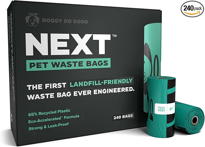 Doggy Do Good Next Pet Waste Bags for Dog Poop, Landfill Friendly, Recycled Plastic, Unscented, Leakproof, Strong, Thick, Earth Friendly, 240 Count-Mewly Pet