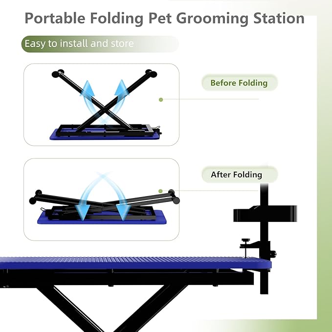 VFK 47'' Large Dog Grooming Table X-Lift Foldable Grooming Table for Dogs at Home Adjustable Height Arms Pet Station with Nooses, Mesh Tray, Tool Organizer-Mewly Pet