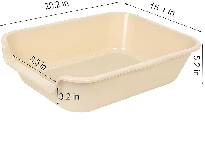 2 Pack of Extra Large Cat Litter Box (ABS Material), Low Entry Senior Litter Pen for Geriatric Kitty Big Cats, Jumbo Pet Safe Litter Boxes Tray for Pets Potty (Beach Sand, 20" L x 15.5" W)-Mewly Pet