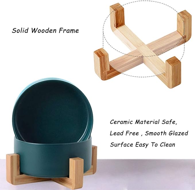 Petygooing Ceramic Dog Cat Bowl Set with Stand,Medium Dog Bowls,Pet Food and Water Dish, Anti -Slip Set of 2 Cat Bowls-Pet Food Bowl- Pet Dish Small Medium Size Pet (28 OZ /3.6 Cups) Green-Mewly Pet