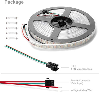 BTF-LIGHTING WS2812B IC RGB 5050SMD Pure Gold Individual Addressable LED Strip 16.4FT 300LED 60Pixel/m Flexible Full Color IP67 DC5V for DIY Chasing Color Project(No Adapter or Controller)
