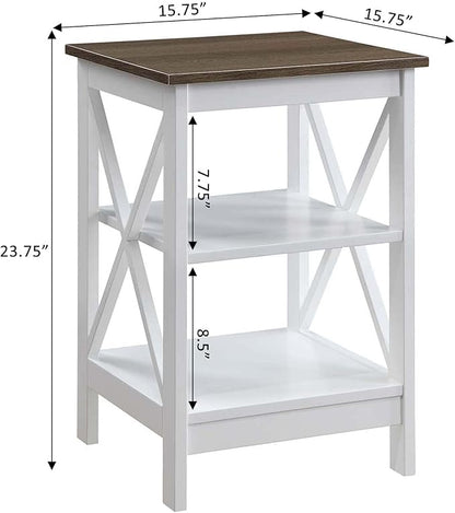 Convenience Concepts Oxford End Table 15.75" - Modern Living Room Table with Storage Shelves, Transitional Nightstand Side Table for Home Decor and Display, Driftwood/White