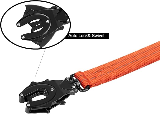 ICEFANG Tactical Dog Leash,K9 Training Walking Bungee Lead with 2 Control Handle,Heavy Duty Quick Release Metal Clasp,for Medium Large Breed (Reflective Orange, 6 FT)-Mewly Pet