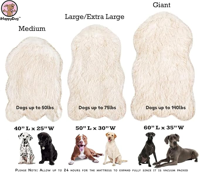 IHAPPYDOG Luxury Faux Fur Orthopedic Dog Bed, Memory Foam Dog Bed for Small, Medium, Large and XL Pets, Fluffy Pet Bed with Waterproof and Washable Cover (Grey, 50"x30")-Mewly Pet