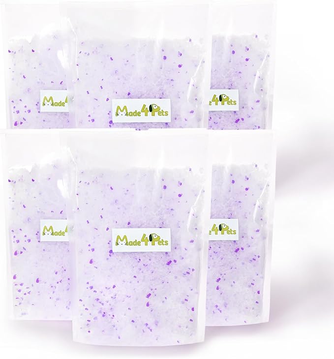Made4Pets Cat Litter Crystals Kitty Litter Odor Control Crystal Litter Non Clumping No scooping Low Dust, Low Tracking, Lightweight, Dehydrates Waste,Lavender– 19.8 lbs (6 x 3.3 lb Packs)-Mewly Pet