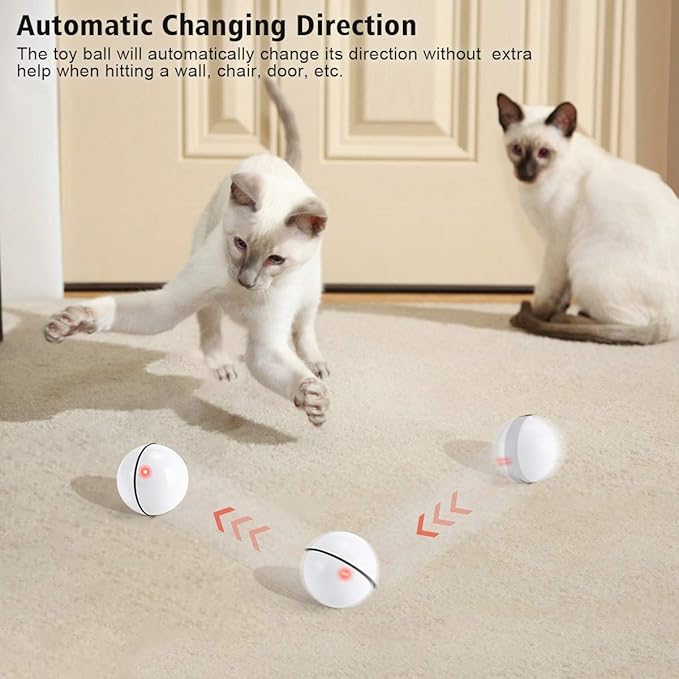 WWVVPET Interactive Cat Toys Ball with LED Light, 360 Degree Self Auto Rotating Smart Ball, USB Rechargeable Spinning Cat Ball Toy,Stimulate Hunting Instinct Kitten Funny Chaser Roller Pet Toy-Mewly Pet