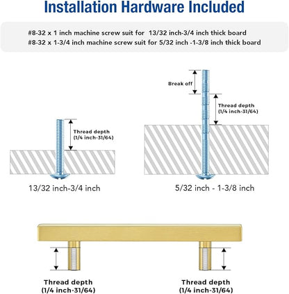 JOY DECOR 10 Pack 4 Inch Brushed Brass Square Cabinet Handles Stainless Steel Cabinet Hardware Pulls for Kitchen and Drawers with 6-2/5 Inch Overall Length
