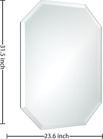 Silver Wall Mirror-Beveled Edge Frameless Mirror for Bathroom, Vanity, Bedroom, Rectangle Mirrors （24X32inch）