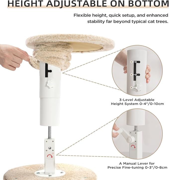 Made4Pets Floor to Ceiling Cat Tree 93-106'',Tall Cat Tower 5 Tiers, Adjustable Height, Stable Cat Tree Tower with Scratching Posts, Fluffy Condo, Hammock and Ball Toy for Indoor Cats/Kitten, Beige-Mewly Pet