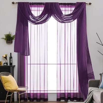 MIULEE Luxury Sheer Voile Elegant Topper Long Window Valance Solid Treatment Swags Drapes for Ceremony Wedding Canopy Bed 54" x 216" Plum Purple